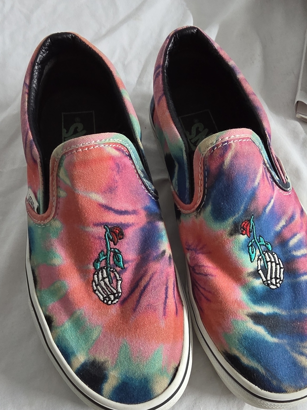 Womens Tie-Dye Slip-On Shoes with Rose Embroidery - Multi